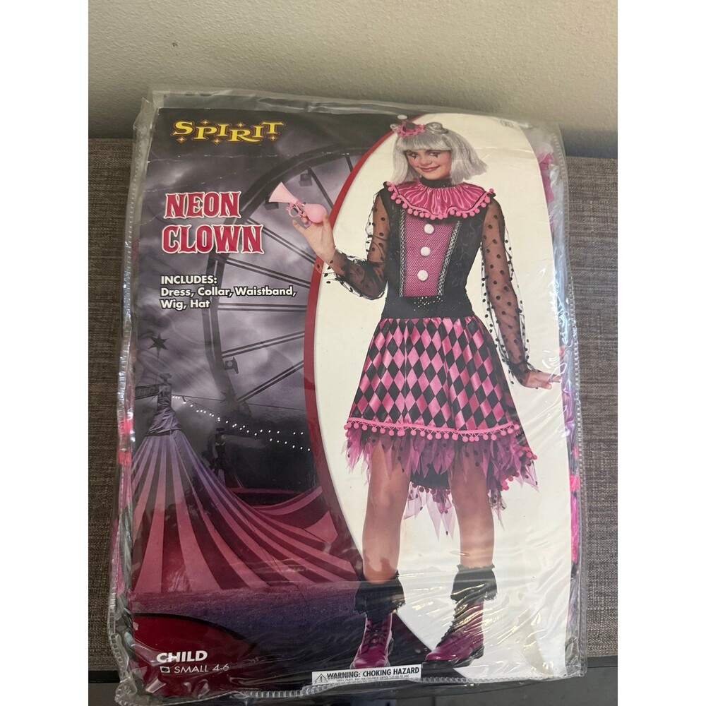 New Youth Girl’s Spirit Neon Clown Halloween Costume Size Small Ages 4-6